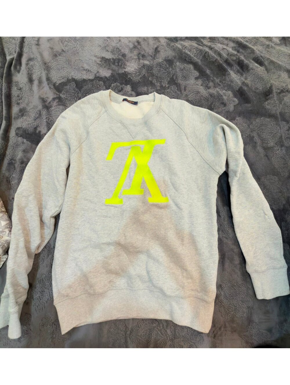 Gray Crewneck Sweatshirt with Neon Yellow TX Logo